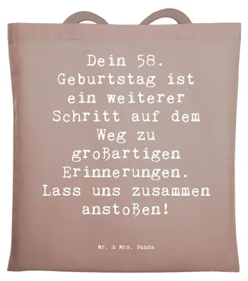 Produktbild von Mr. & Mrs. Panda festivaltasche Spruch 58. Geburtstag Erinnerungen - Braun Pastell - Geschenk, canvas tasche, Jutebeutel, Happy Birthday, Shopping, Geburtstagsfreude, Uni