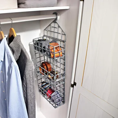 Image de Organiseur suspendu en plastique – 3 compartiments – étanche et compact – pour la cuisine, la salle de bain, l'armoire ou le débarras – organiseur suspendu gris