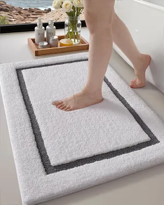 Image de Tapis de bain 61 x 92 cm, antidérapant, lavable, en microfibre absorbante, tapis de bain et de sol moelleux pour la douche, la salle de bains et la buanderie, gris