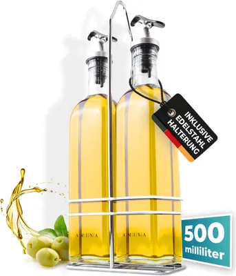 Productafbeelding van Famanu set van glazen flessen met schenktuit voor olie en azijn, 2 stuks van 500 ml