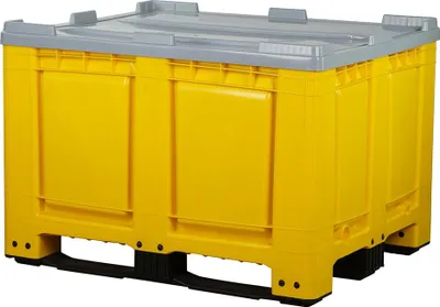 Produktbild von Palettenbox mit Deckel 680l 1200x1000x790 mm Gelb - 3 Kufen - geschlossen
