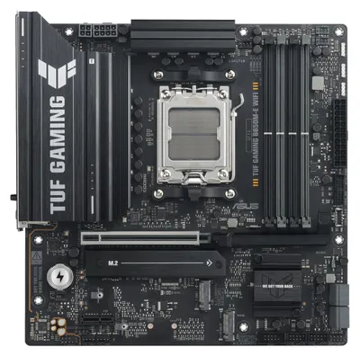 Produktbild von ASUS TUF GAMING B850M-E WIFI, AMD, Sockel AM5, AMD Ryzen 7000 Series, AMD Ryzen 8000 Series, AMD Ryzen 9000 Series, Sockel AM5, DDR5-SDRAM, 256 GB