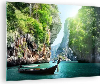Produktbild von Bilder auf glas - Boot Klippen Natur Felsen - 70x50cm - Glasbilder - Wandbilder - Kunstdruck - zum Aufhängen bereit - Wanddekoration aus Glas - Glas Bilder - Wandbild auf Glas - GAA70x50-2787