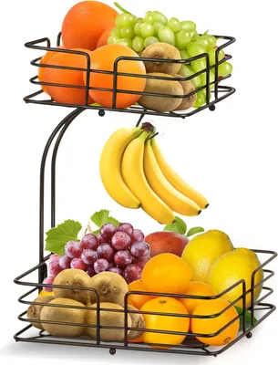 Produktbild von Moderne Obstschale mit 2 Ebenen und Bananenhalter - Multifunktionale Küchenschale aus Metall