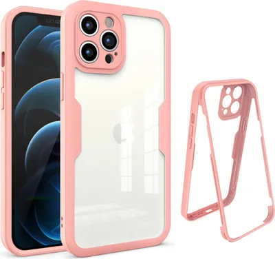 Produktbild von iPhone 12 Pro Schutzhülle, Eingebautem Displayschutz 360 Grad Komplettschutz Handyhülle für iPhone 12 Pro Pink