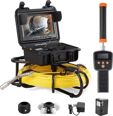 Immagine prodotto di Telecamera per ispezioni endoscopiche con zoom a 512 Hz - Cavo da 91,5 metri - Schermo LCD da 9 pollici 720p - 12 luci LED regolabili - Impermeabile (IP68) - Scheda SD da 16 GB inclusa