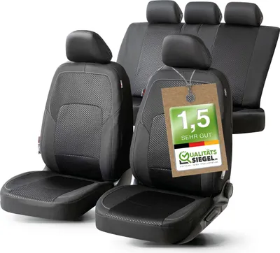 Produktbild von WALSER Premium Autositzbezüge Logan mit Reißverschluss Qualitätssieger * Sitzbezüge Auto, ZIPP-IT Schonbezüge Komplettset, 2 Vordersitzbezüge, 1 Rücksitzbezug schwarz/silber 11862