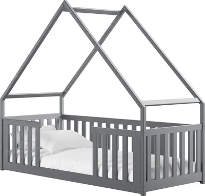 Produktbild von MIRJAN24 Kinderbett mit schubladen Bee, Hausbett, Lattenrost Flex aus Buchensperrholz (Farbe: Asche, Größe: 80x180 cm)