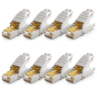 Produktbild von deleyCON 8x CAT 8 Netzwerkstecker RJ45 Werkzeuglos Geschirmt 40Gbit/s Netzwerk Stecker für Rohkabel Verlegekabel Steckverbinder RJ45 Ethernet LAN DSL Patchkabel