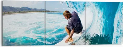 Produktbild von Bild auf Leinwand - Leinwandbild - Surfen Surfer Ozean Welle - 150x50cm - Wand Bild - Wanddeko - Leinwanddruck - Bilder - Kunstdruck - Wanddekoration - Leinwand bilder - Wandkunst - CA150x50-2785
