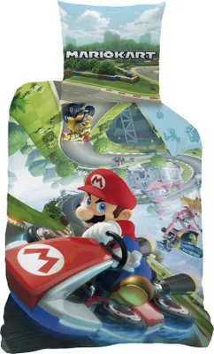 Produktbild von Unyqoos® Super Mario Bettbezug 'Upsidedown' – Wendebettwäsche Einzelbett 140 x 200 cm, 100% Baumwolle, inkl. Kissenbezug 63 x 63 cm, waschbar 40°C