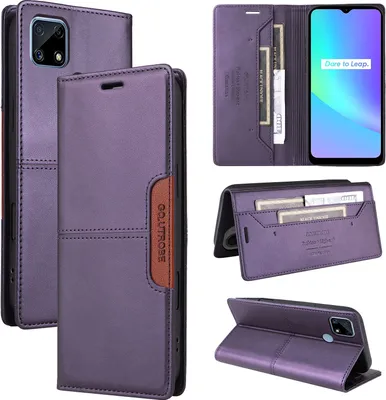 Produktbild von Handyhülle für Realme C15 Hülle, Leder Flip Wallet Kartenfach Stand Schutzhülle Lila