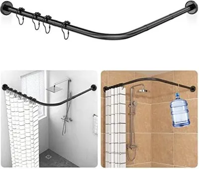 Image de Barre de douche télescopique en acier inoxydable, 90-120 × 90-120 cm, 18 anneaux, noir