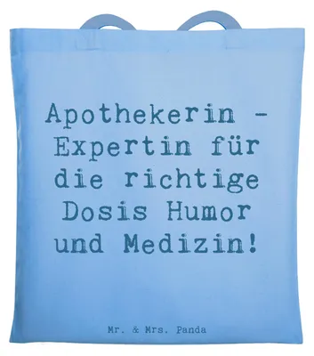 Produktbild von Mr. & Mrs. Panda Shopping Tasche Spruch Apothekerin Humor Expertin - Sky Blue - Geschenk, Empathie, Geschenke mit Herz, Beruf, Berufsliebe, Beratung, Pharmazie, Berufe