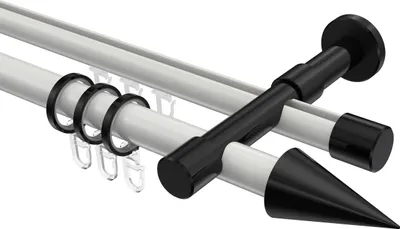 Produktbild von Interdeco Rundrohr-Innenlaufstange / Gardinenstange (Kombination) Weiß / Schwarz, Typ Prestige Savio (Kegel), 20 mm Ø 2-läufig, 400 cm