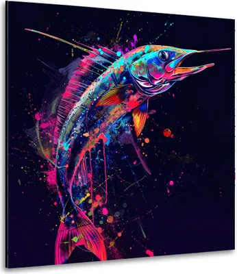 Produktbild von Schwertfisch bunt Pop Art dynamisch Leinwandbild Wandbild XXL: 40x40x2cm