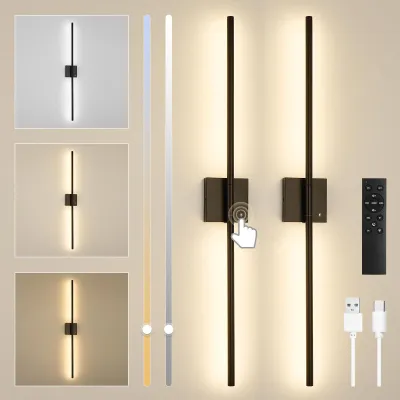 LED-Wandleuchte 100 cm, 2er-Set, dimmbar, 3000K–6000K, schwarz