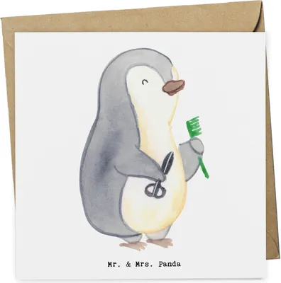 Produktbild von Mr. & Mrs. Panda Grußkarte Hairstylist Herz - Weiß - Geschenk, anlasskarte, Klappkarte, Coiffeur, Barbier, Friseursalon, Frisör, doppelkarte, Glückwunschkarte, Färben