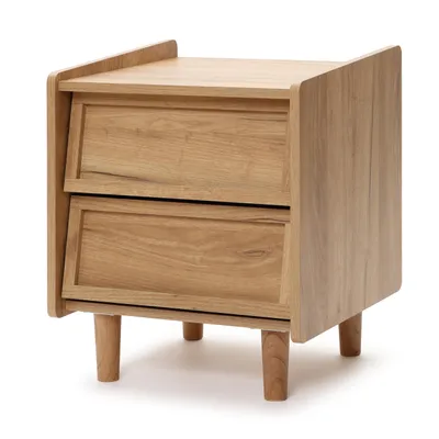 Produktbild von Nachttisch mit 2 Schubladen & Kiefernholzbeinen, Modern, 43×39×49 cm