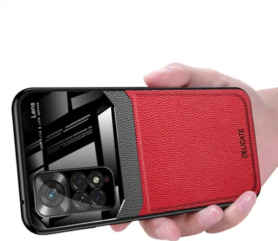 Image de Etui pour Xiaomi Redmi Note 11 Pro+ 5G, étui hybride en TPU, antidérapant, étui en cuir avec texture Litchi et protection en verre pour Xiaomi Redmi Note 11 Pro 5G / Note 11 Pro+ 5G rouge