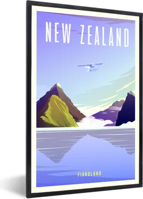 Produktbild von MuchoWow® MuchoWow® Gerahmtes Poster Illustration des Fiordlandgebiets in Neuseeland 60x90 cm - Poster mit zchwarzem Bilderrahmen - Kunst