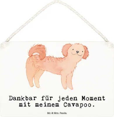 Produktbild von Mr. & Mrs. Panda Schild Cavapoo Moment DIN A6 - Weiß - Geschenk, Türschild, Holzschild, holzbild, Cavoodle, wandtafel, Deko Wandbild