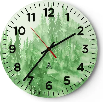 Produktbild von Wanduhr - Rund - Glasuhr - Wald Baum Natur - 30x30cm - Schleichendes Uhrwerk - Lautlos - zum Aufhängen bereit - Dekoration Modern - Wanddekoration aus Glas - C4AR30x30-4046