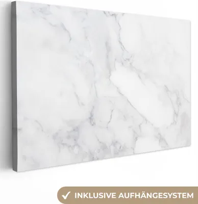 Produktbild von MuchoWow® - Leinwandbilder - Marmor - Weiß - Grau - Luxus - Marmoroptik - Stein, Wandbild, Wanddeko Bilder Wohnzimmer, 120x80 cm