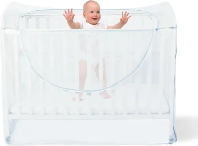 Produktbild von Klamboe für Kinderbett - Atmungsaktives Mückennetz mit Reißverschlüssen und schneller Installation - Schützt vor herauskletternden Babys, Katzen und Insekten in Weiß.