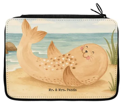Produktbild von Mr. & Mrs. Panda Schlampermäppchen Robbe Liegen Design - Weiß - Geschenk, Seehund, Nordsee, Lachen, Ostsee, Etui, Mäppchen, Strand, Federmäppchen, Lustige Sprüche, Robben