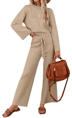 Productafbeelding van ZESICA tweedelige dames outfit set 2025, casual, met lange mouwen, gebreide trui en broek