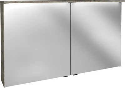 Produktbild von FACKELMANN LED-Spiegelschrank Oxford / Badschrank mit LED-Beleuchtung / Maße (B x H x T): ca. 120 x 69,6 x 20 cm / hochwertiger Schrank mit 2 Türen fürs Bad / Soft-Close-System / Korpus: Braun hell
