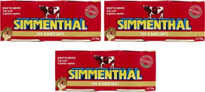 Produktbild von 3x Simmenthal con Carciofi Fertiggericht aus Rindfleisch in Gemüsegelee Dosenfleisch mit Artischocken ( 2 x 135g )