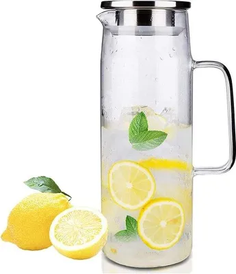 Produktbild von Glaserne 1,5L Karaffe mit Deckel für Wasser, Tee, Kaffee