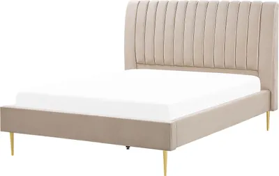 Obrázok produktu pre BELIANI Čalúnená posteľ béžová zamatová 140 x 200 cm lamelový rošt vysoké čelo elegantný dizajn spálňa