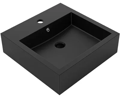 Productafbeelding van CERANO - Wastafel van gietmarmer Esme - met overloop - mat zwart - 45x45 cm