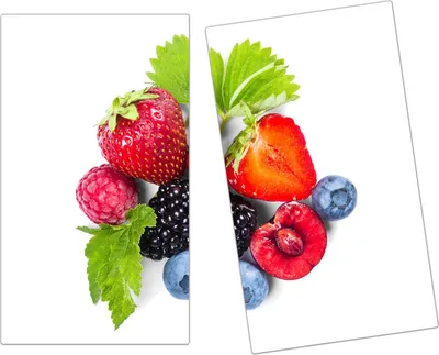 Produktbild von Spritzschutz Herdabdeckplatte Schneidebrett aus Glas Beeren mit Blättern 2-Teilig (60x52cm)
