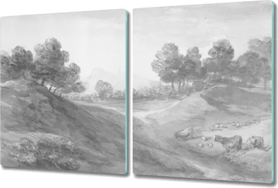 Produktbild von Glas-Herdabdeckplatte Glaskeramikkochfeld-Abdeckung Spritzschutz - 2x 40x52 cm - Gemalte Landschafts