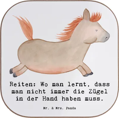 Produktbild von Mr. & Mrs. Panda Tischuntersetzer Reiten Freiheit - Weiß - Geschenk, Holzuntersetzer, Untersetzer für Gläser, Lebensweise, Glas, Coaster, Handgemachte Produkte, Teamsport