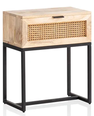 Obrázok produktu pre Nočná konzola mango masív / ratan 50x60x30 cm nočný stolík hnedá | Wohnling
