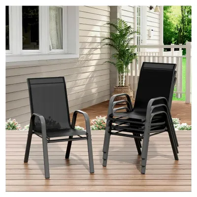 Produktbild von Gartenstühle 4er Set – Stapelbare Gartenstühle aus Metall mit Textilene, wetterfest und rostbeständig für Garten, Balkon und Terrasse