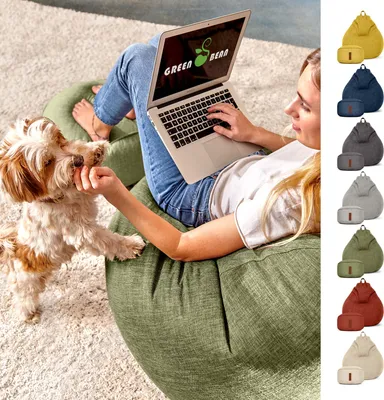 Produktbild von Green Bean® 2er Set Indoor XXL Sitzsack "Home Linen" + Hocker mit EPS Perlen Füllung - Grün