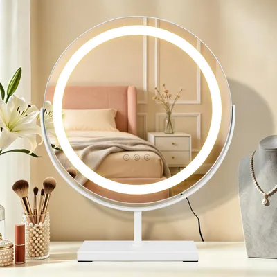Runder Touch-Tischspiegel 40 cm, LED, dimmbar, 3 Farbmodi, weiß