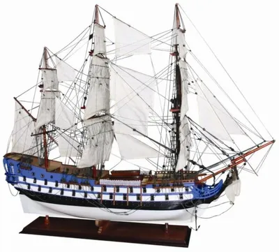 Produktbild von Casa Padrino Luxus Flaggschiff Le Protecteur mit Massivholz Ständer 94 x 30 x H. 79 cm - Handgefertigtes Deko Schiff Holzschiff Segelschiff Kriegsschiff - Deko Accessoires