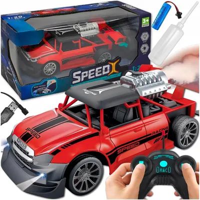 Produktbild von Ferngesteuertes Auto RC Rennwagen 1:20 LED Rauch Effekt Akku USB Rot Kinder