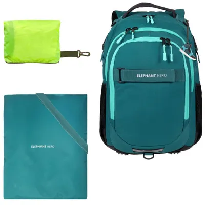 Produktbild von Schulrucksack Elephant Hero Signature Schultasche Tasche Schule Mädchen Rucksack Turnbeutel Regenhülle 3 Teile Set 13205 Solid Petrol Grün +rtp