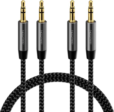 Produktbild von deleyCON 2x 1m Nylon 3,5mm Klinke Audio Stereo AUX Kabel Klinkenkabel Audiokabel Nylonkabel Metallstecker Schwarz