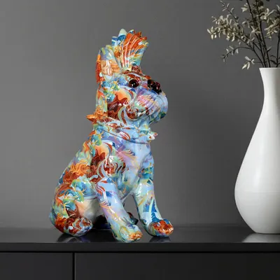 Produktbild von Bunte Bulldogge Dekofigur im Pop Art Design Moderne Hundeskulptur 32 cm Hoch