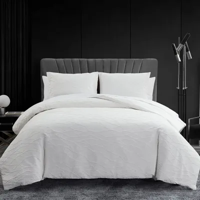 Produktbild von Vera Wang - Queen-Bettbezug-Set, Bettwäsche mit Knopfverschluss, inklusive passender Kissenbezüge (abstraktes Crinkle White, Queen)