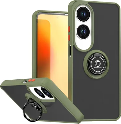 Produktbild von Hülle für Oppo A60 Matte Transluzent TPU Stoßfest Schutzhülle mit Ring Halter Ständer Grün